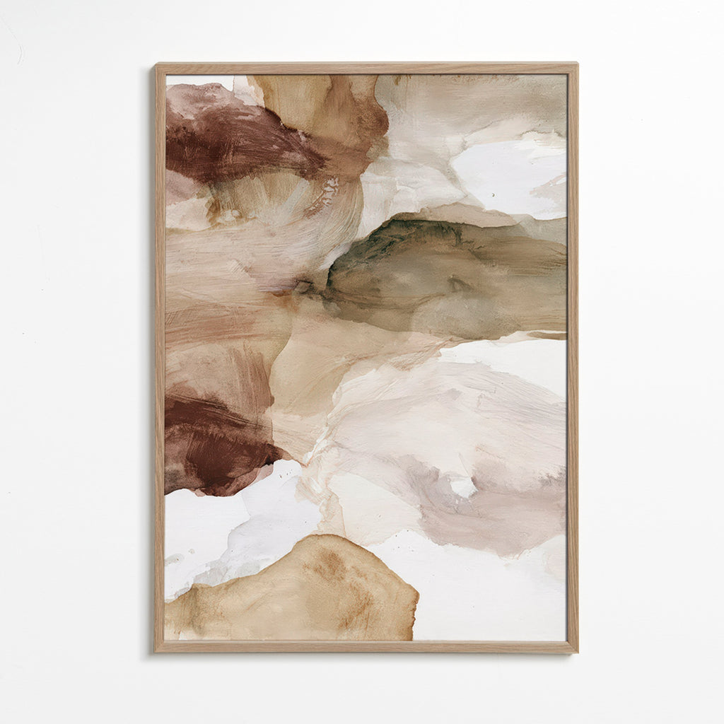 Cuadro abstracto tonos tierra y pinceladas suaves – Oak Frame