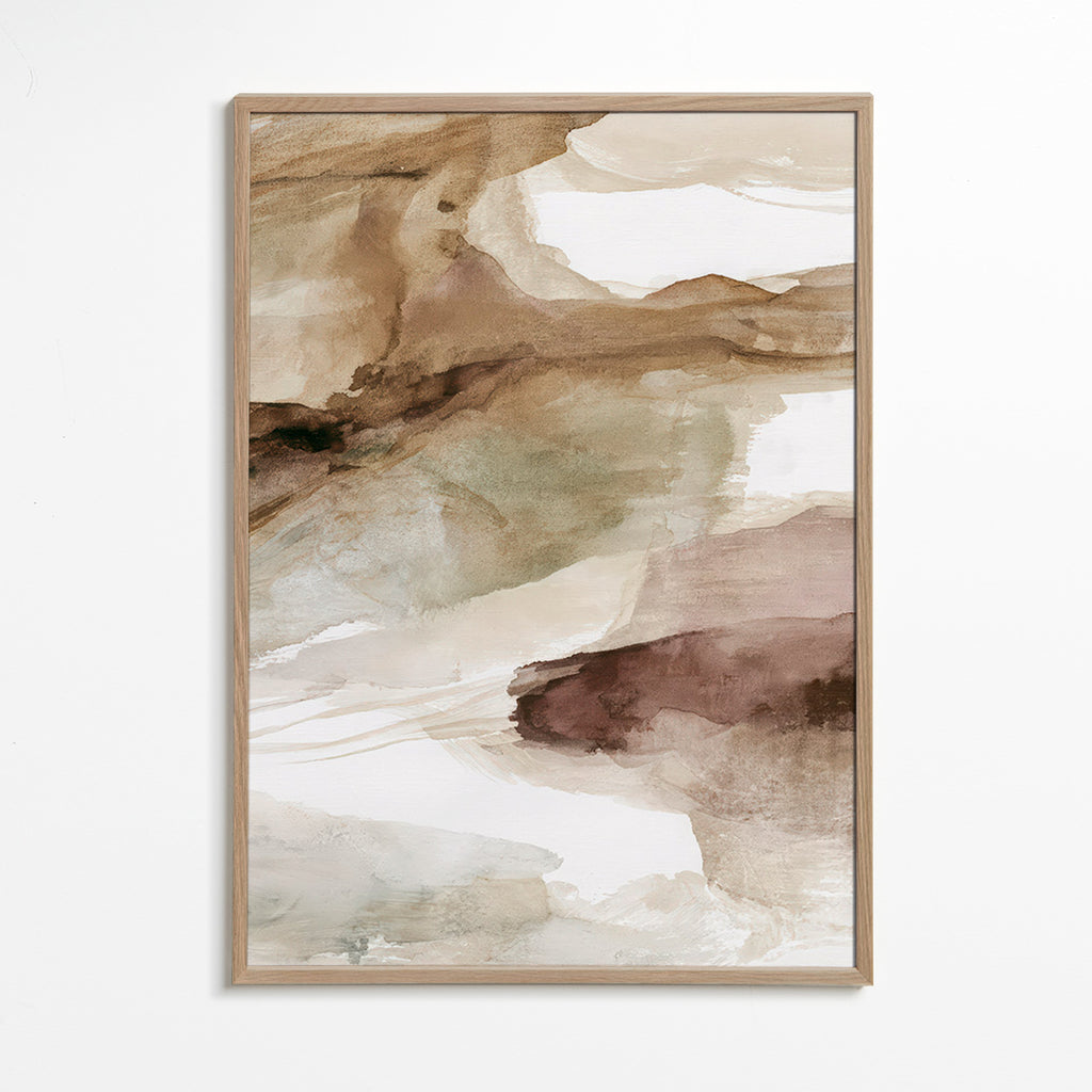 Cuadro abstracto de capas terrosas – Oak Frame