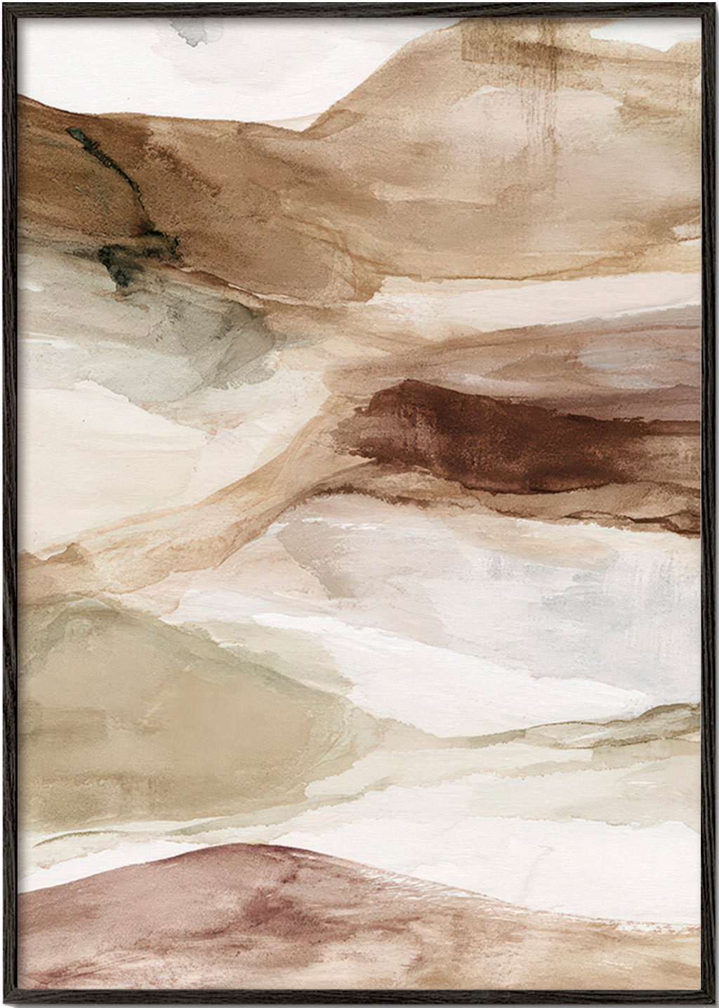 Cuadro de paisaje acuarela desierto tonos tierra – Black Frame
