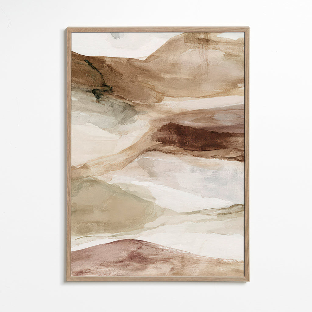 Cuadro de paisaje acuarela desierto tonos tierra – Oak Frame