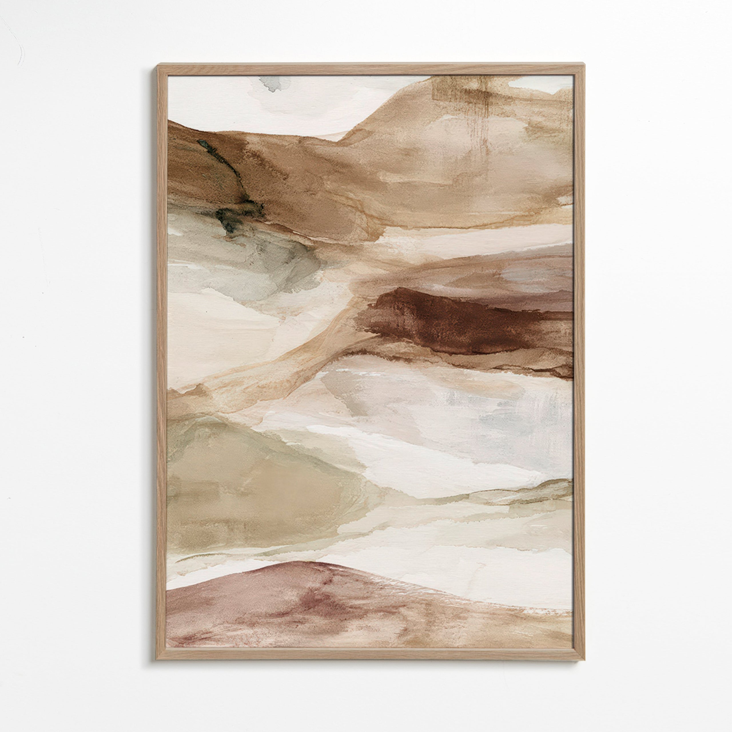 Cuadro de paisaje acuarela desierto tonos tierra – Oak Frame
