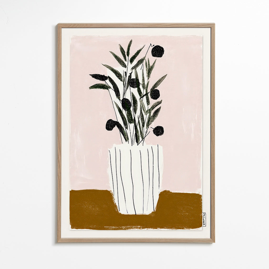 Lámina botánica con ramas y olivas – Oak Frame