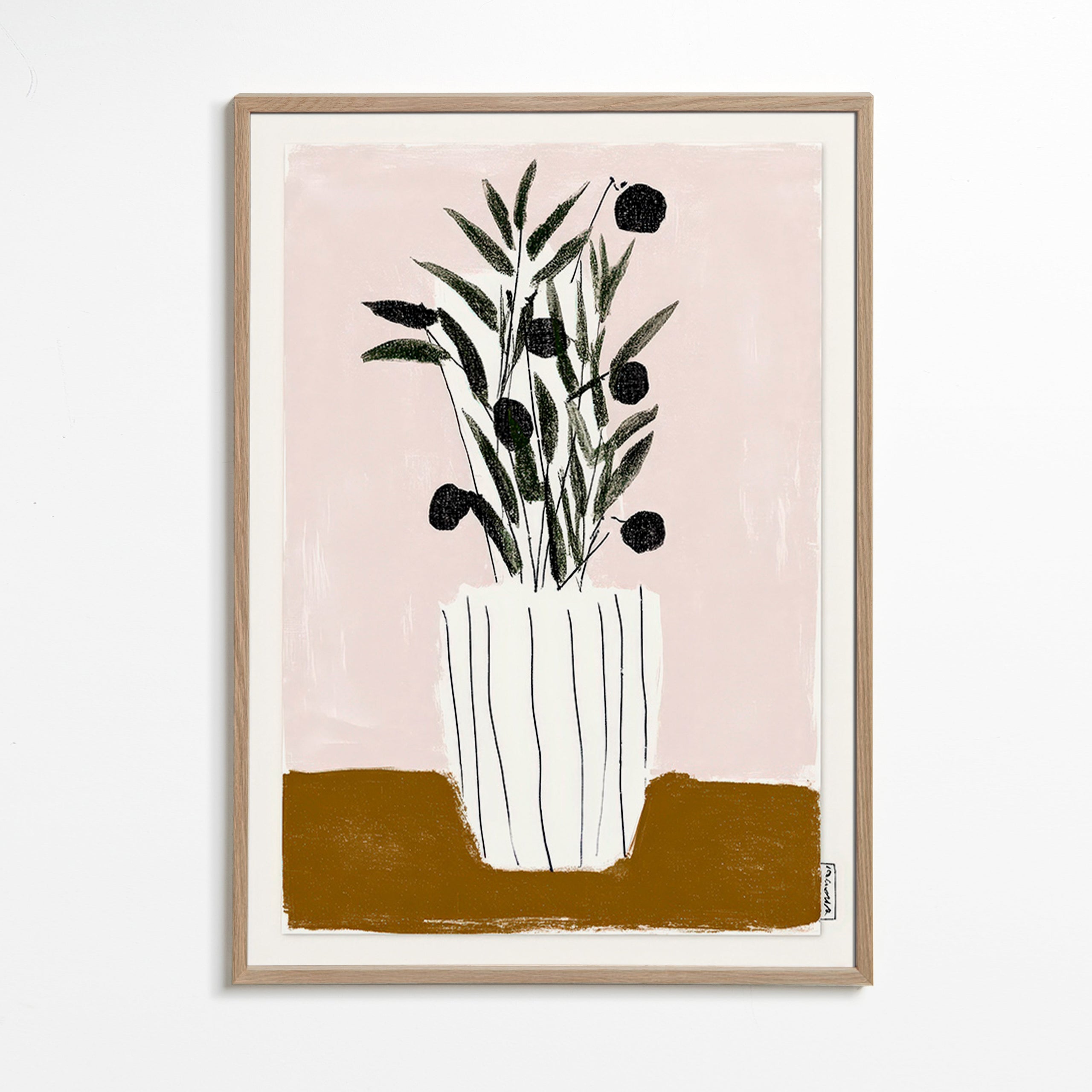 Lámina botánica con ramas y olivas – Oak Frame