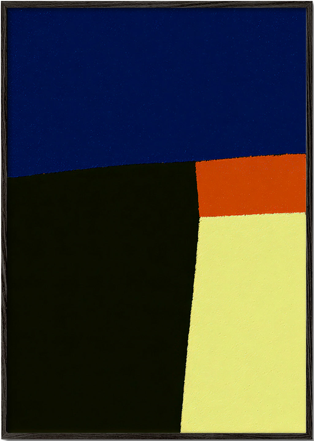 Cuadro abstracto azul con bloques geométricos – Black Frame