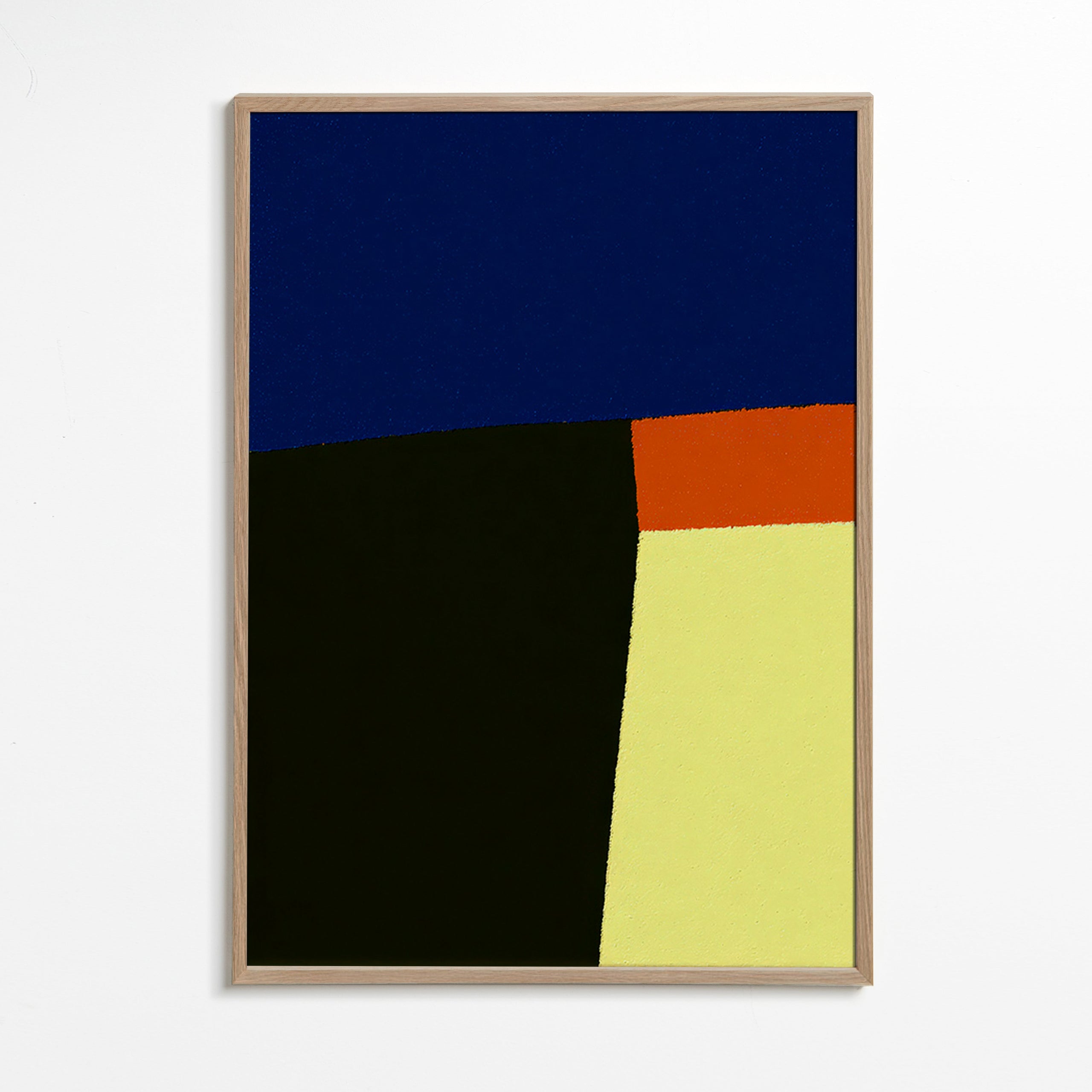 Cuadro abstracto azul con bloques geométricos – Oak Frame