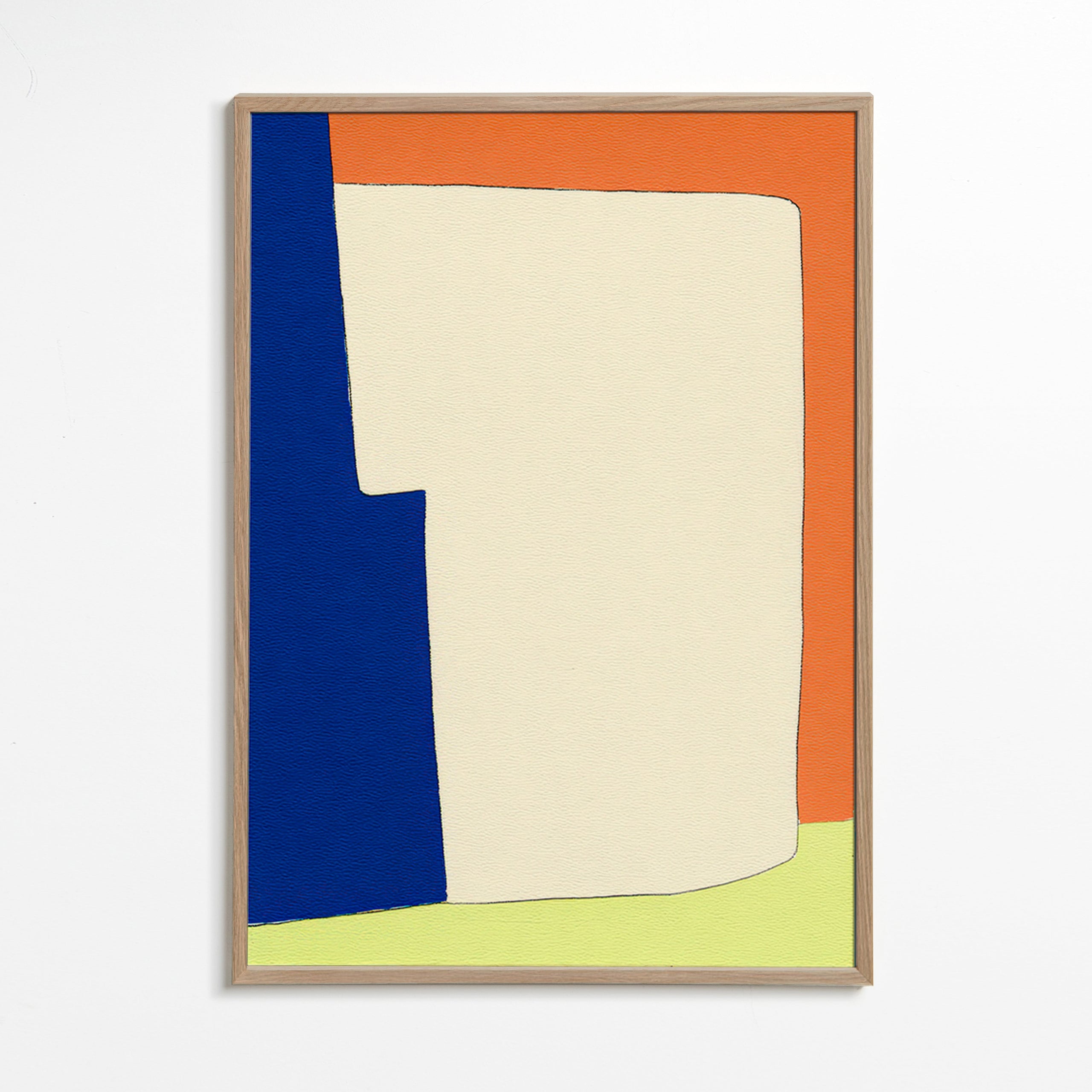 Cuadro abstracto de formas blandas y bloques de color – Oak Frame