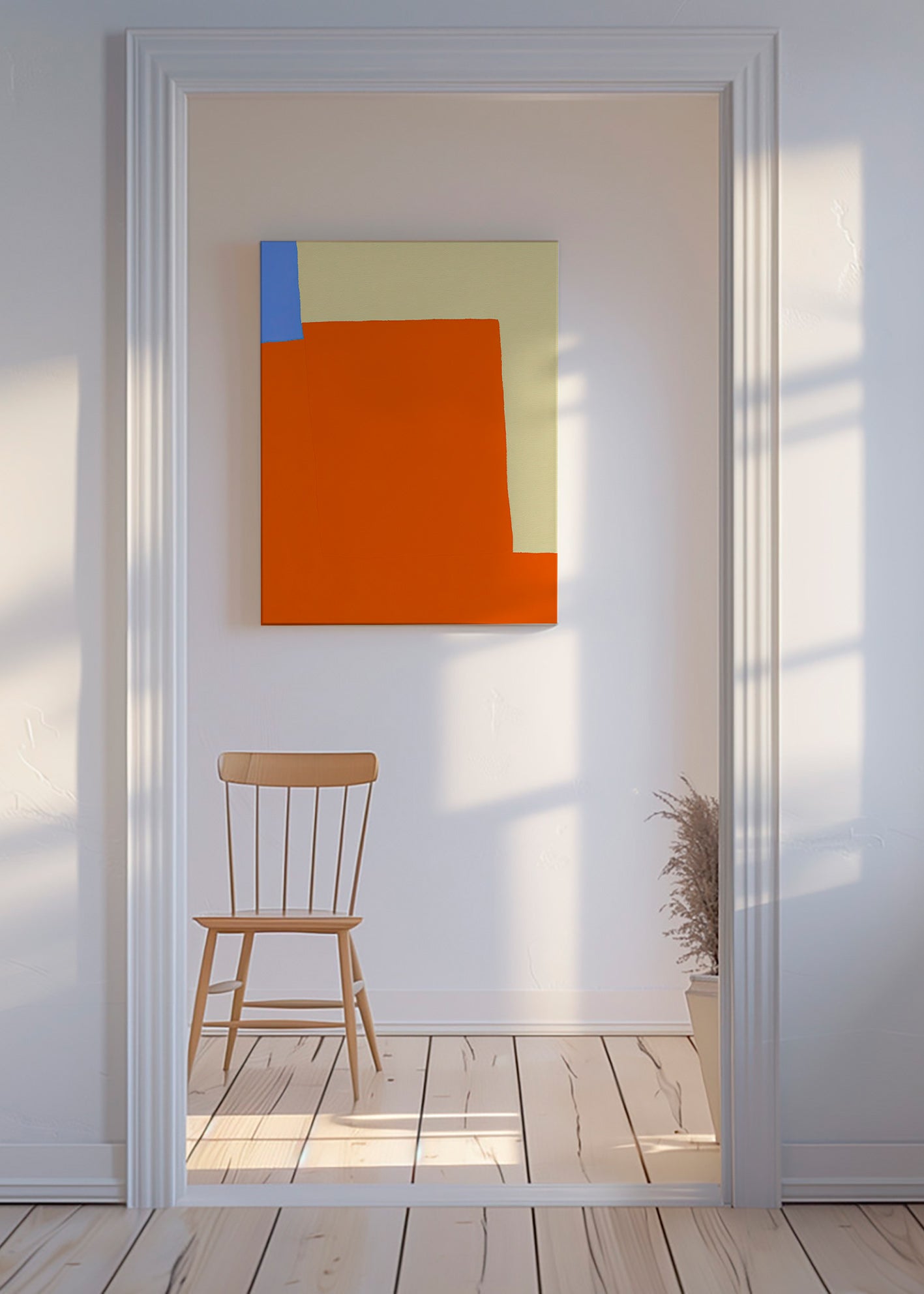 Cuadro abstracto en bloques naranja y crema – Canvas