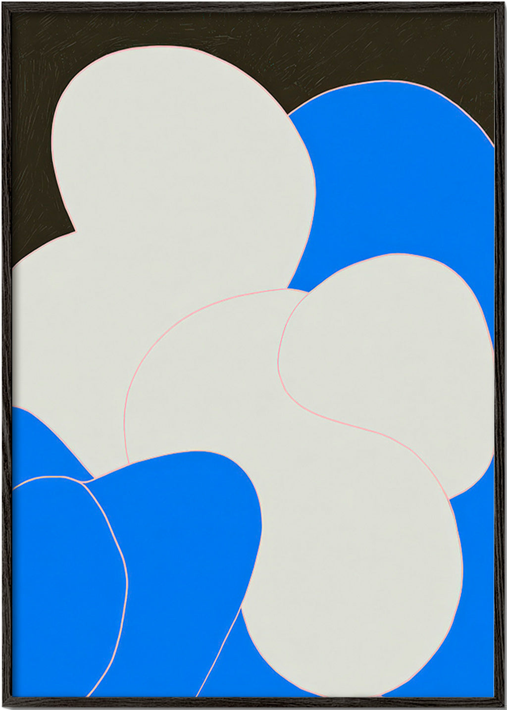 Cuadro abstracto con formas orgánicas azul y blanco – Black Frame