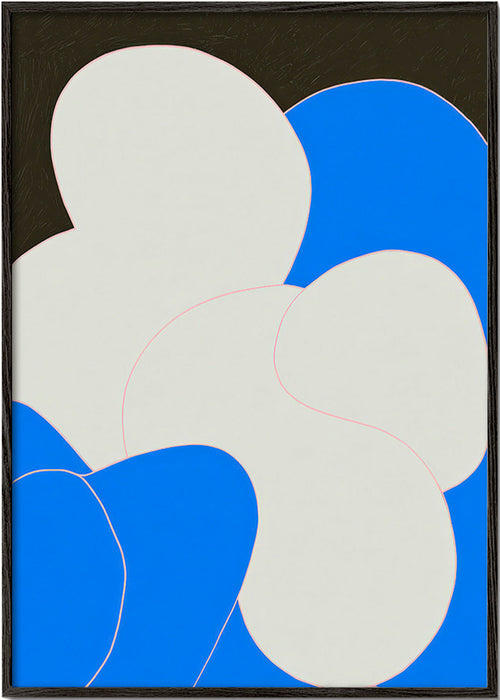 Cuadro abstracto con formas orgánicas azul y blanco – Black Frame