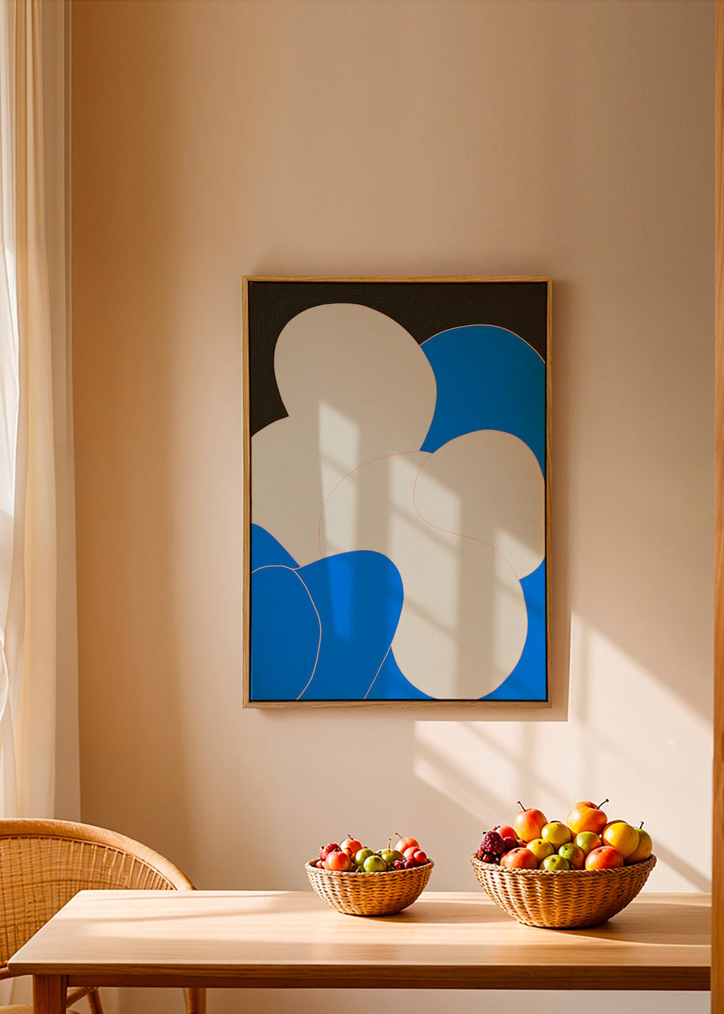 Cuadro abstracto con formas orgánicas azul y blanco – Canvas2