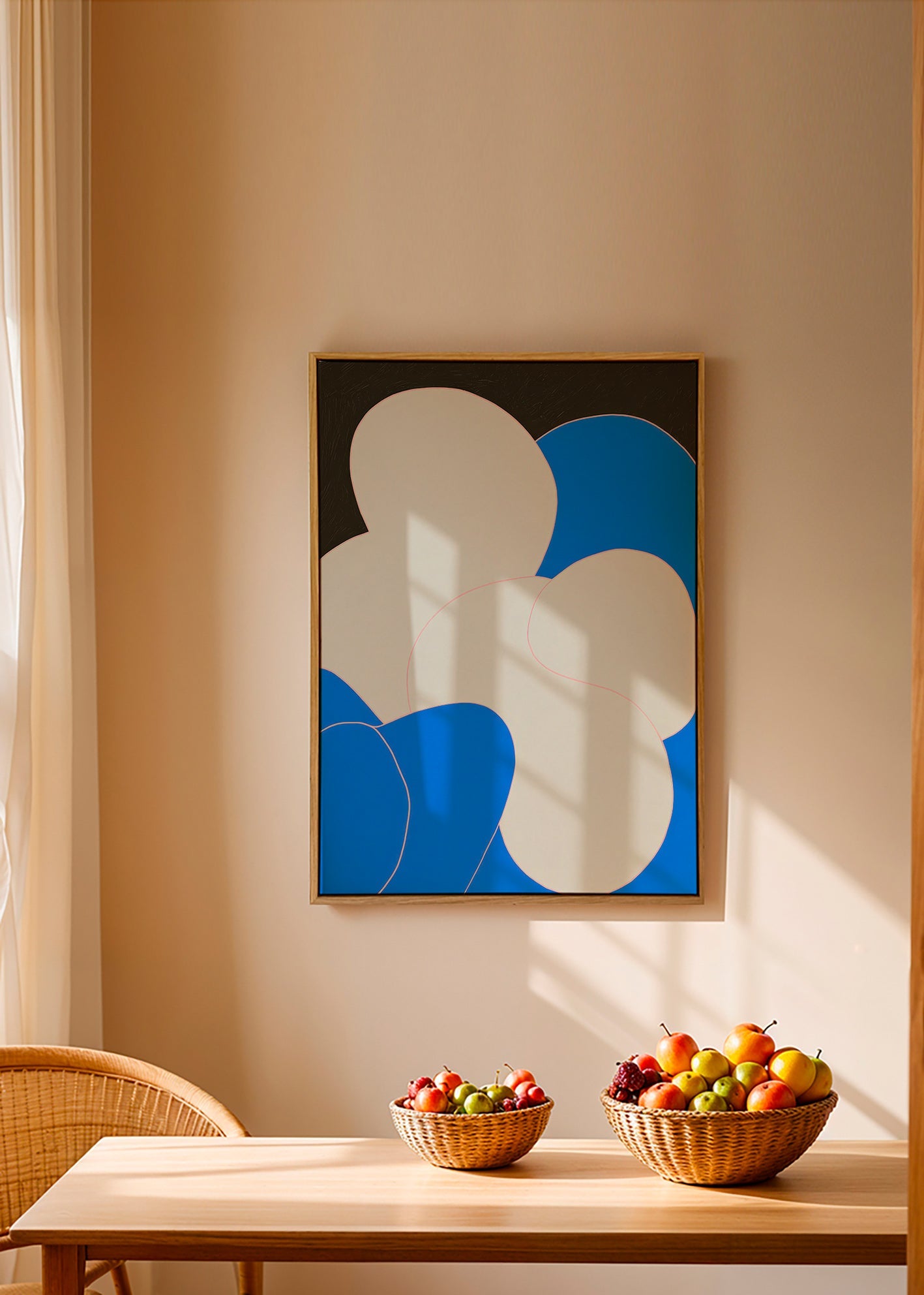 Cuadro abstracto con formas orgánicas azul y blanco – Canvas2