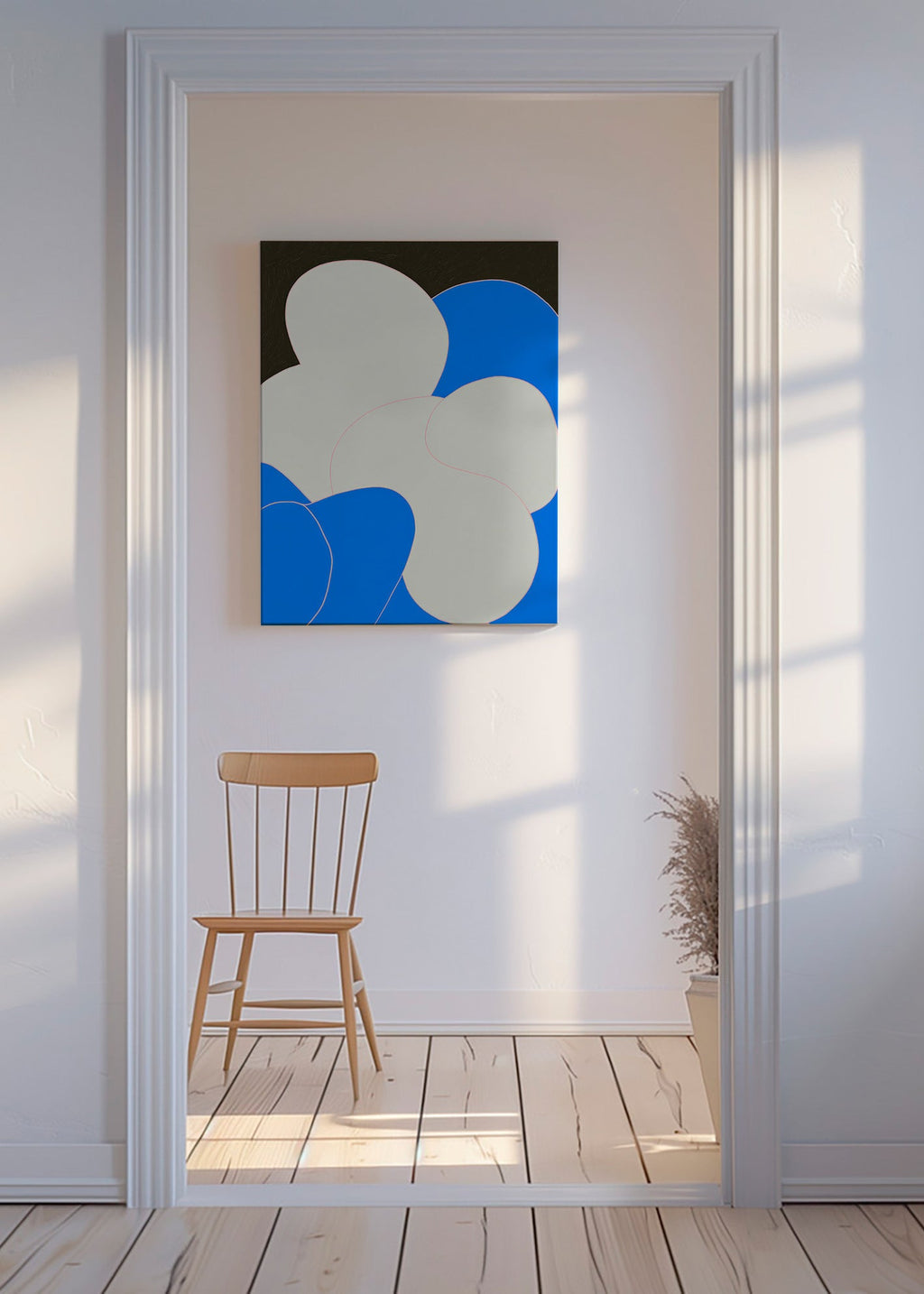 Cuadro abstracto con formas orgánicas azul y blanco – Canvas