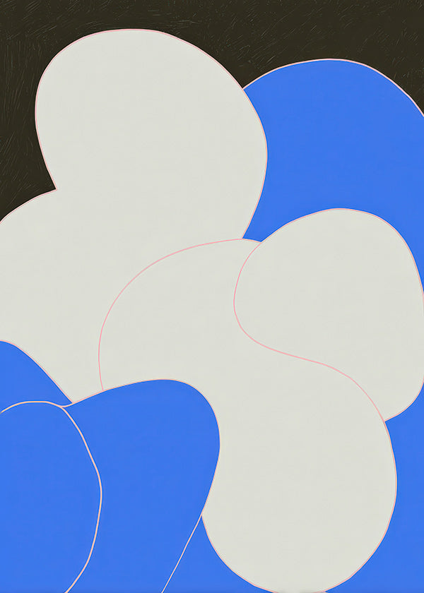 Cuadro abstracto con formas orgánicas azul y blanco