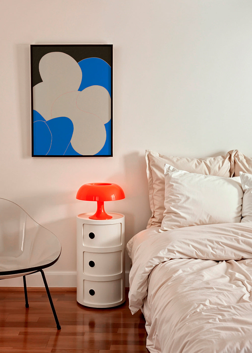 Cuadro abstracto con formas orgánicas azul y blanco – Product3