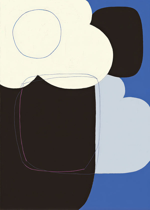 Cuadro abstracto con formas orgánicas en azul