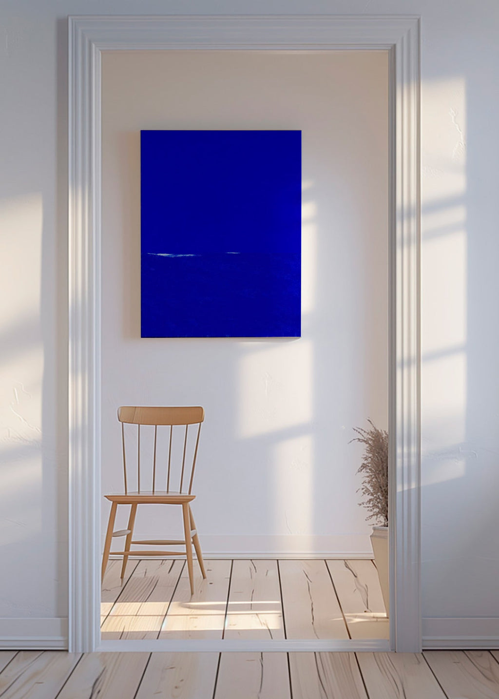 Cuadro abstracto azul con horizonte sutil – Canvas