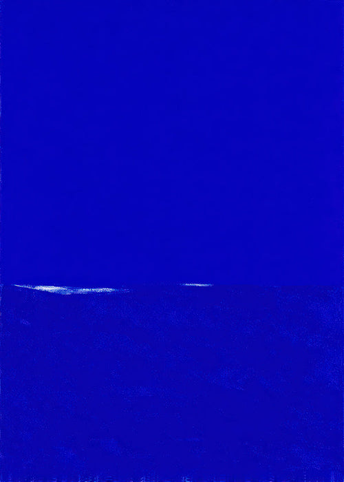 Cuadro abstracto azul con horizonte sutil