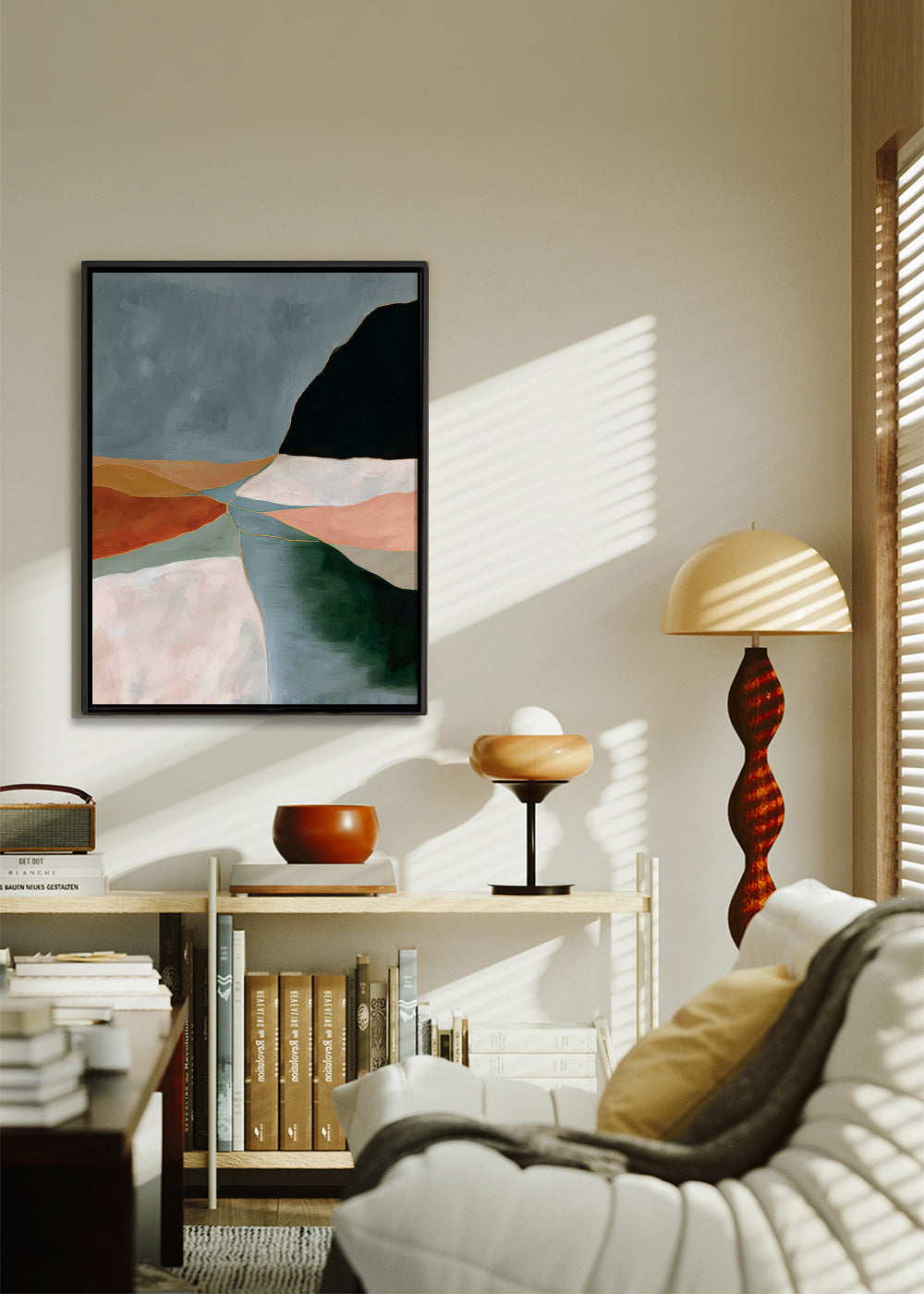 Cuadro de paisaje con valle y río en tonos tierra – Canvas1
