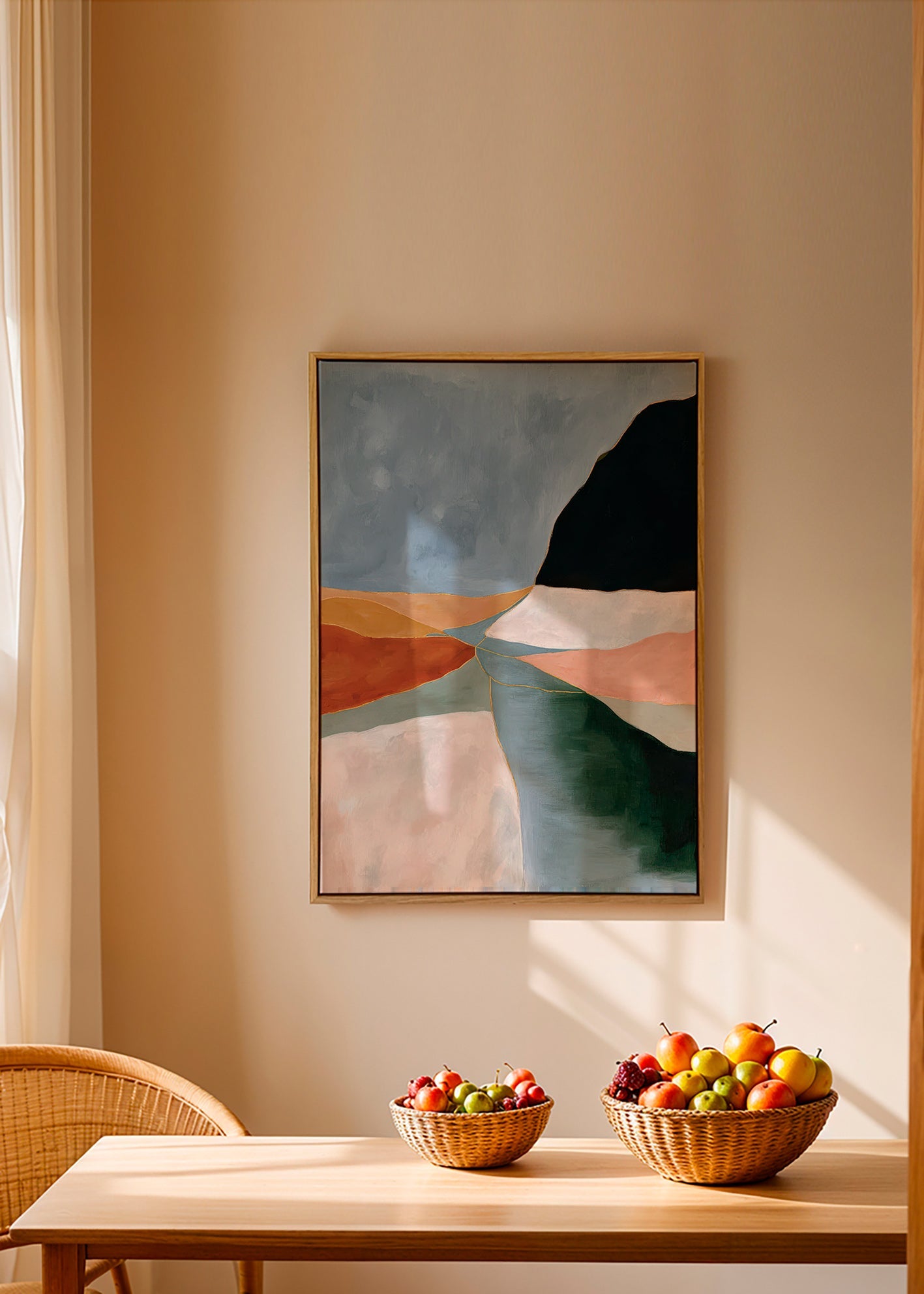 Cuadro de paisaje con valle y río en tonos tierra – Canvas2