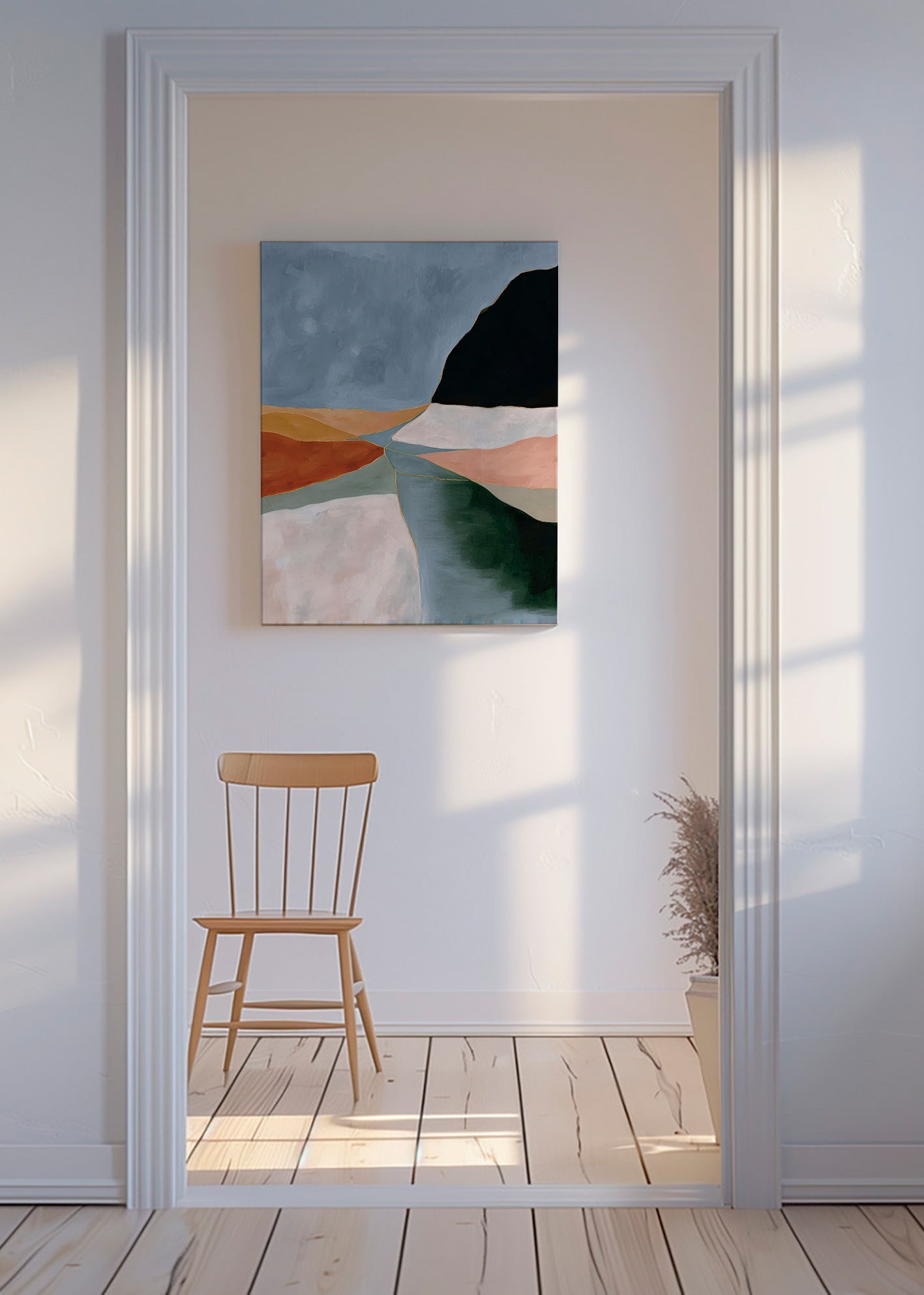 Cuadro de paisaje con valle y río en tonos tierra – Canvas