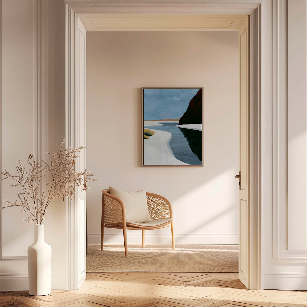 Cuadro de paisaje: estuario minimalista con acantilado oscuro – Canvas2
