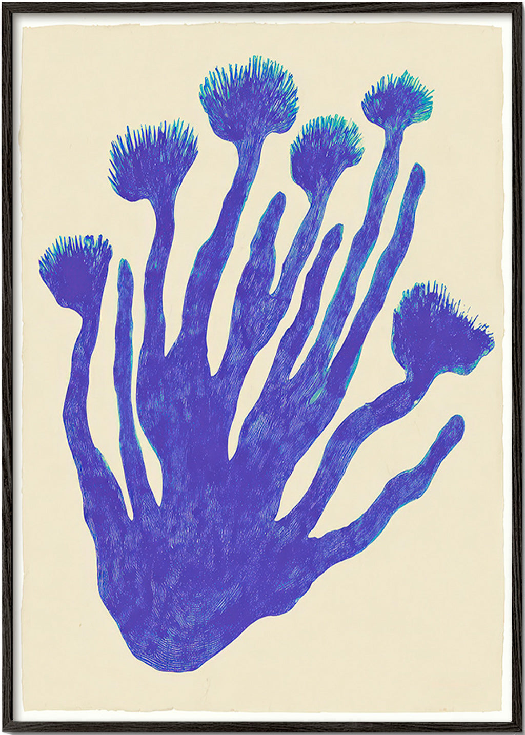 Lámina botánica Indigo Coral – Black Frame