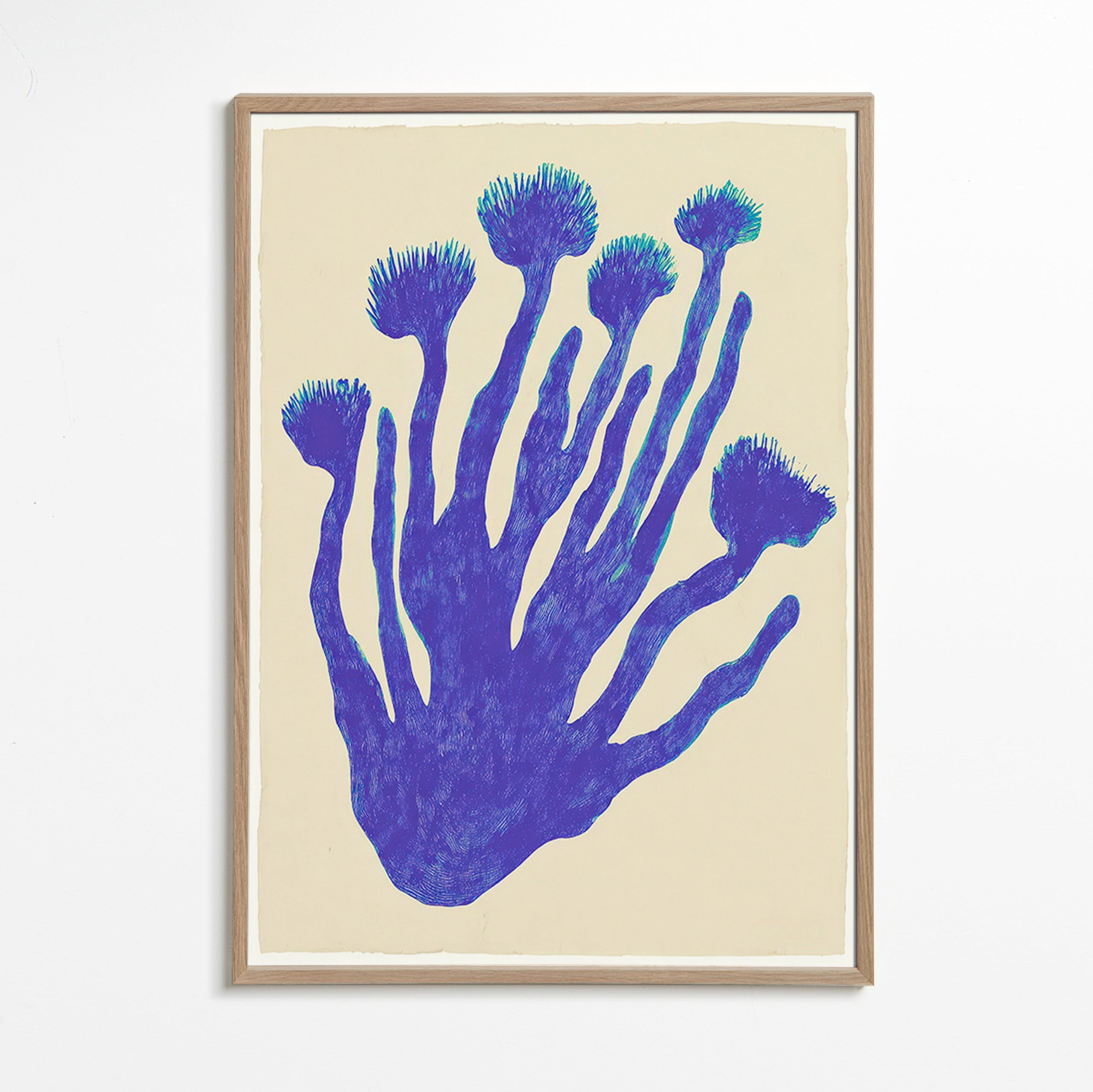 Lámina botánica Indigo Coral – Oak Frame