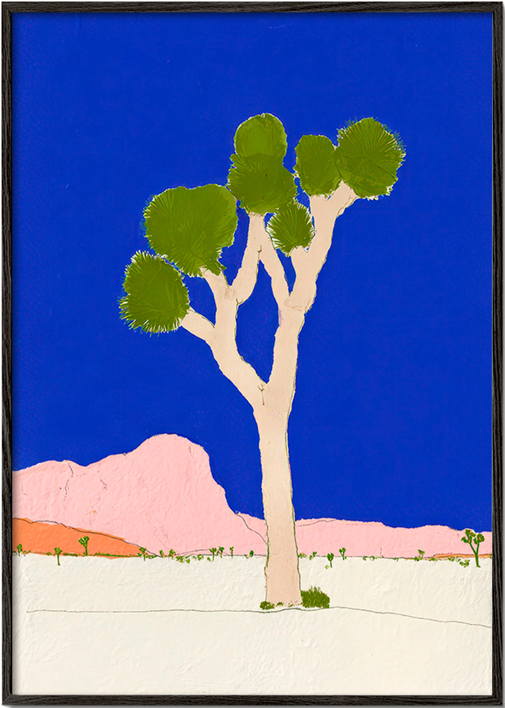 Cuadro de paisaje con árbol desértico y cielo azul intenso – Black Frame