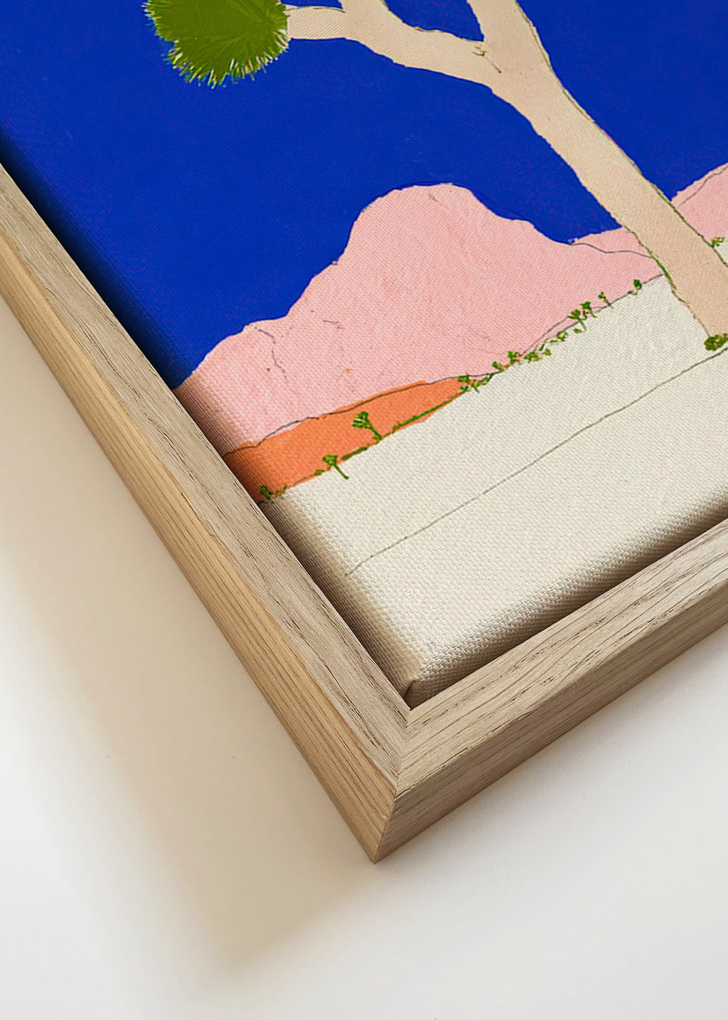 Cuadro de paisaje con árbol desértico y cielo azul intenso – Canvas detail