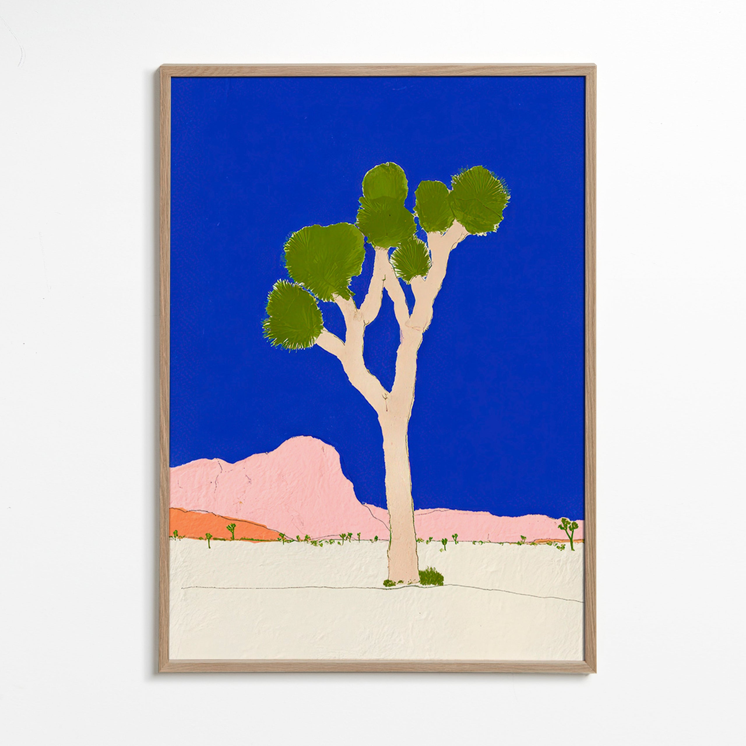 Cuadro de paisaje con árbol desértico y cielo azul intenso – Oak Frame