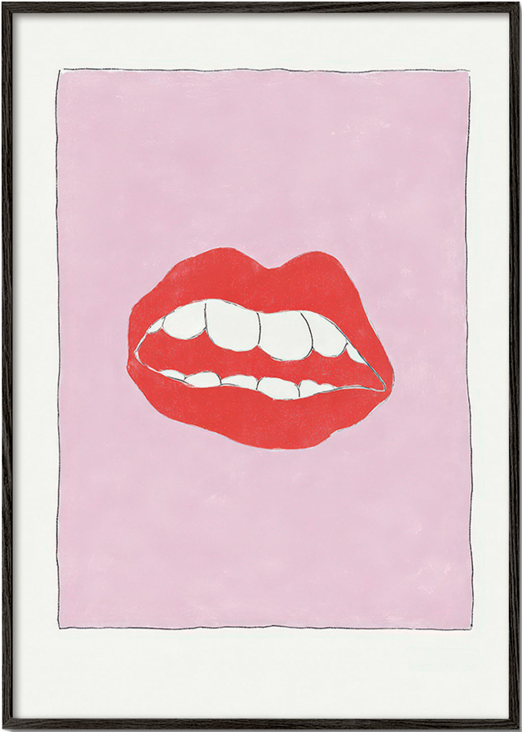 Ilustración de labios rojos sobre fondo rosa – Black Frame