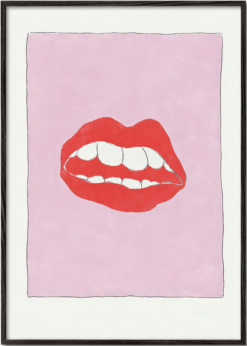 Ilustración de labios rojos sobre fondo rosa – Black Frame
