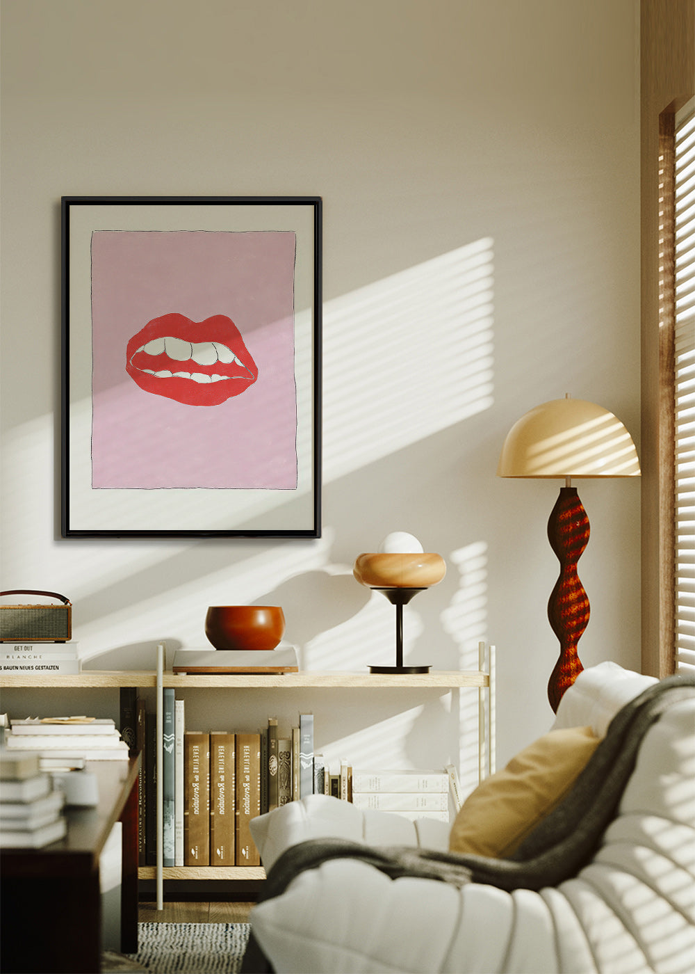 Ilustración de labios rojos sobre fondo rosa – Canvas1