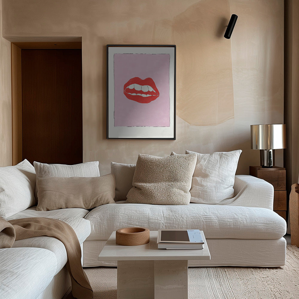Ilustración de labios rojos sobre fondo rosa – Canvas2