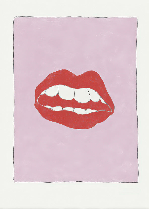 Ilustración de labios rojos sobre fondo rosa