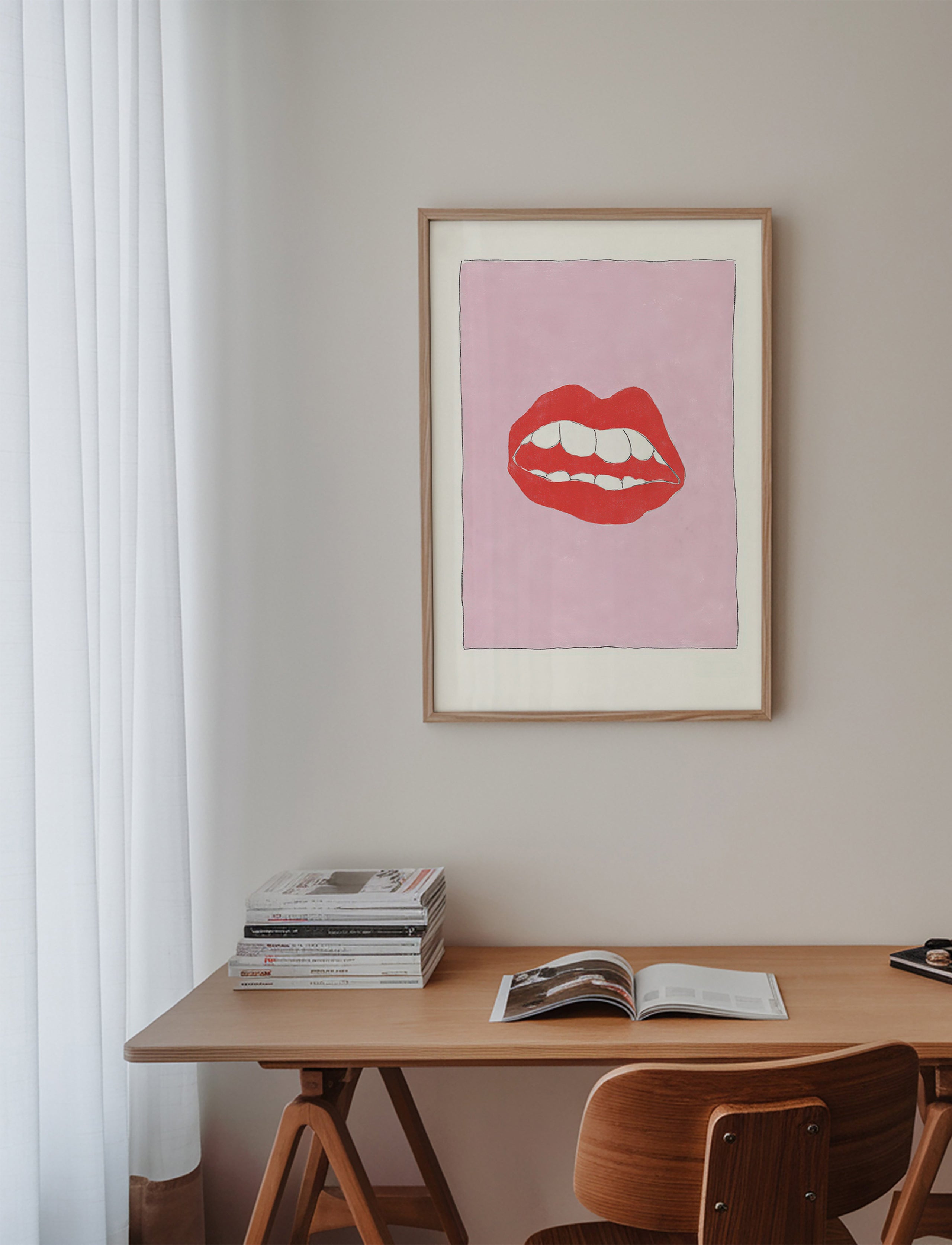 Ilustración de labios rojos sobre fondo rosa – Product2