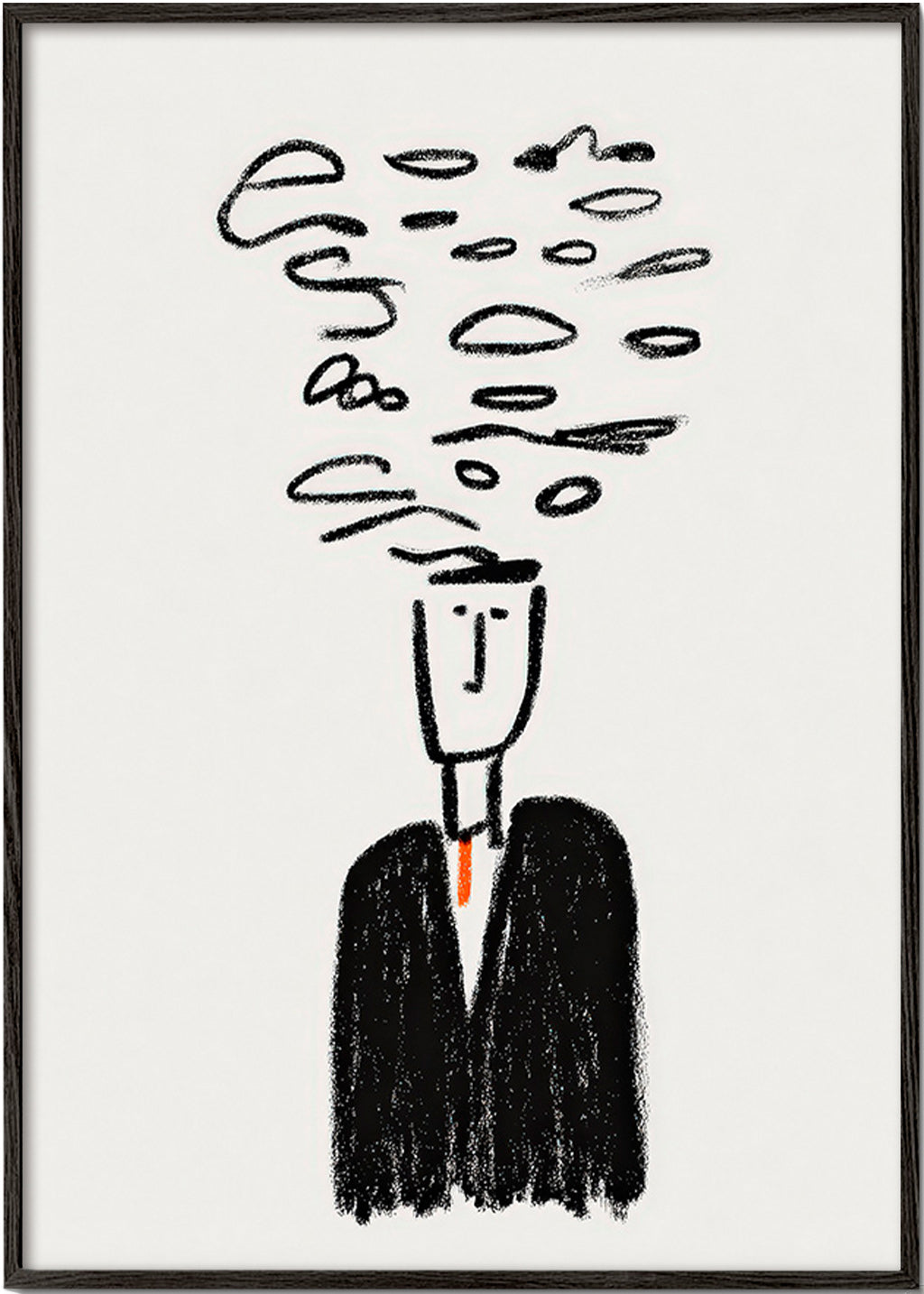 Ilustración minimalista con figura y humo – Black Frame