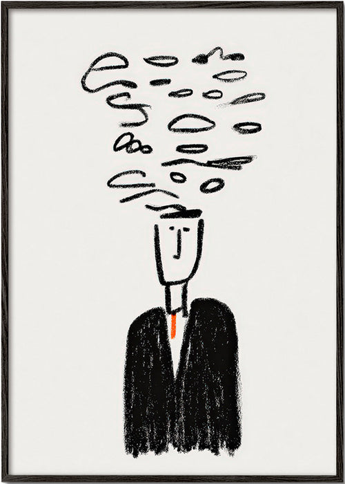 Ilustración minimalista con figura y humo – Black Frame