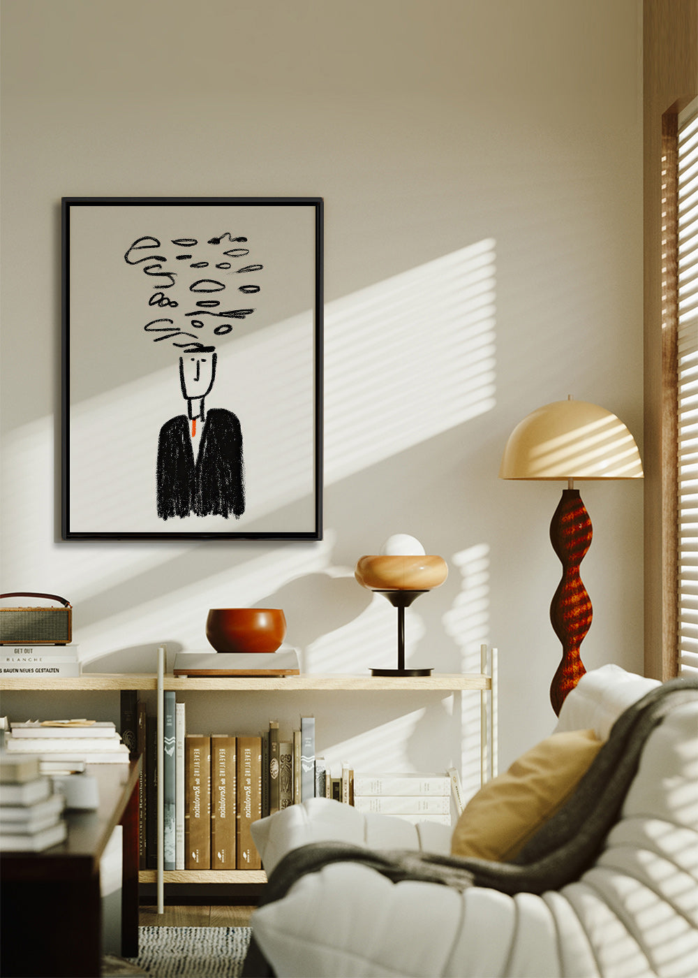 Ilustración minimalista con figura y humo – Canvas1