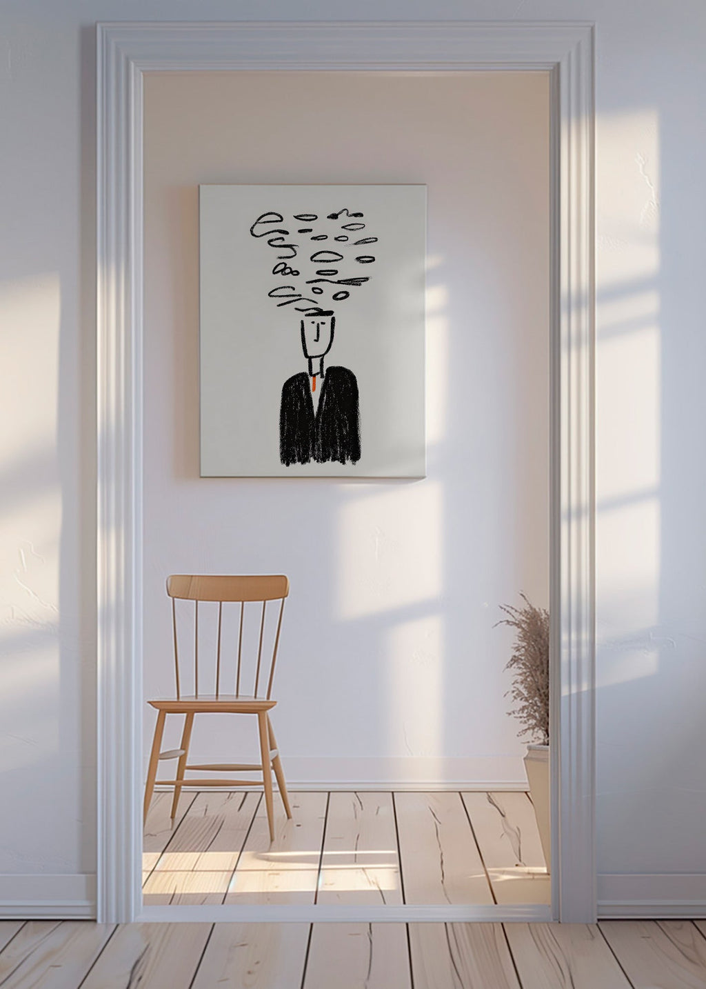 Ilustración minimalista con figura y humo – Canvas