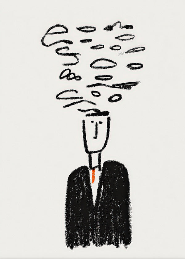 Ilustración minimalista con figura y humo