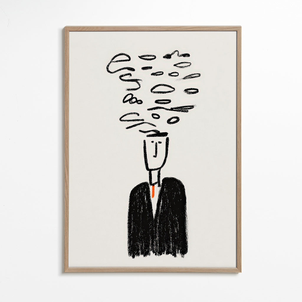 Ilustración minimalista con figura y humo – Oak Frame
