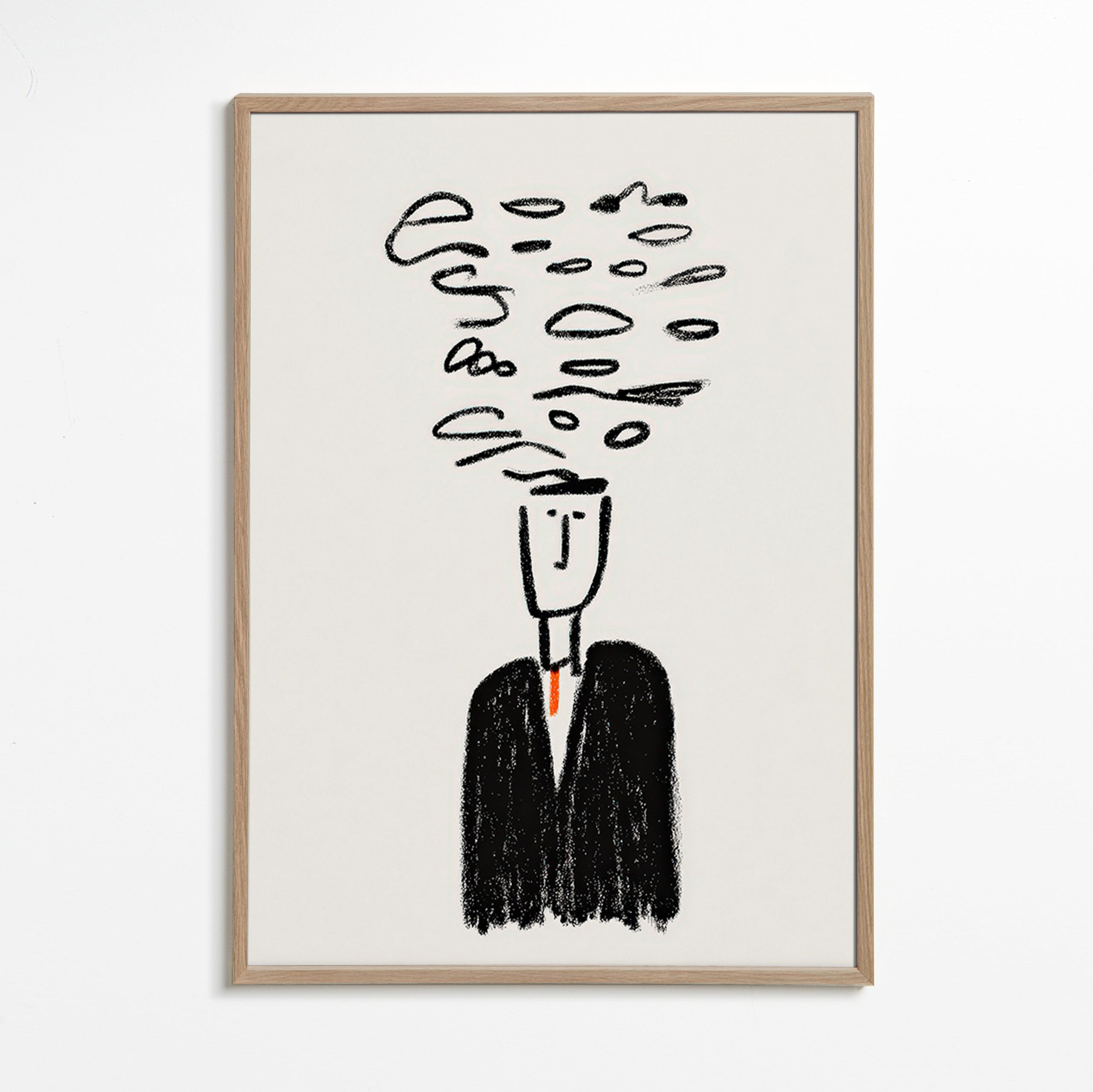 Ilustración minimalista con figura y humo – Oak Frame