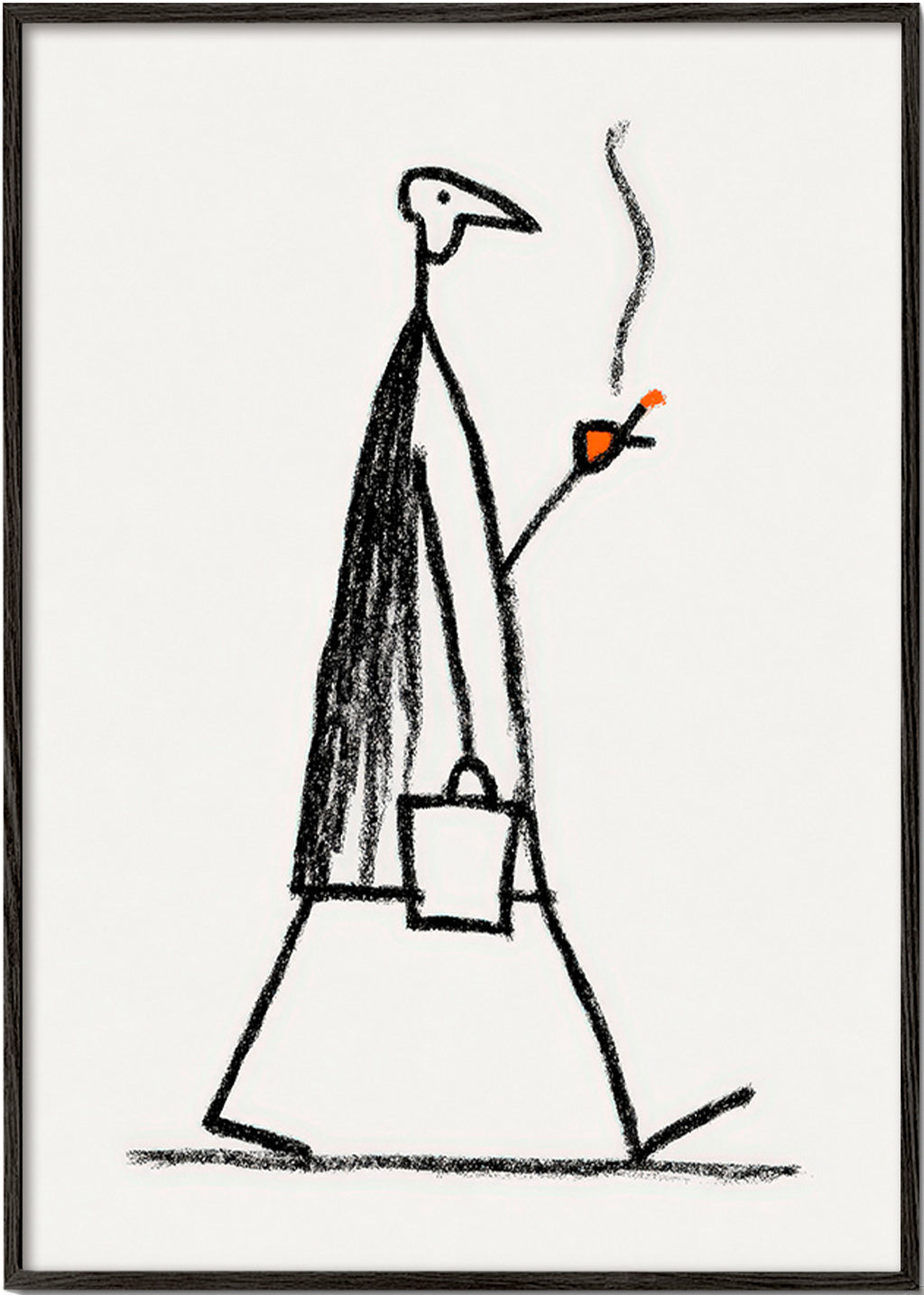Ilustración minimal de figura fumando – Black Frame