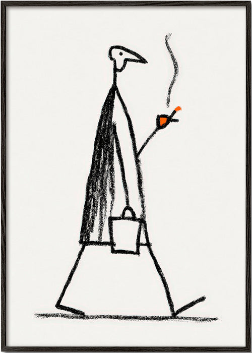 Ilustración minimal de figura fumando – Black Frame