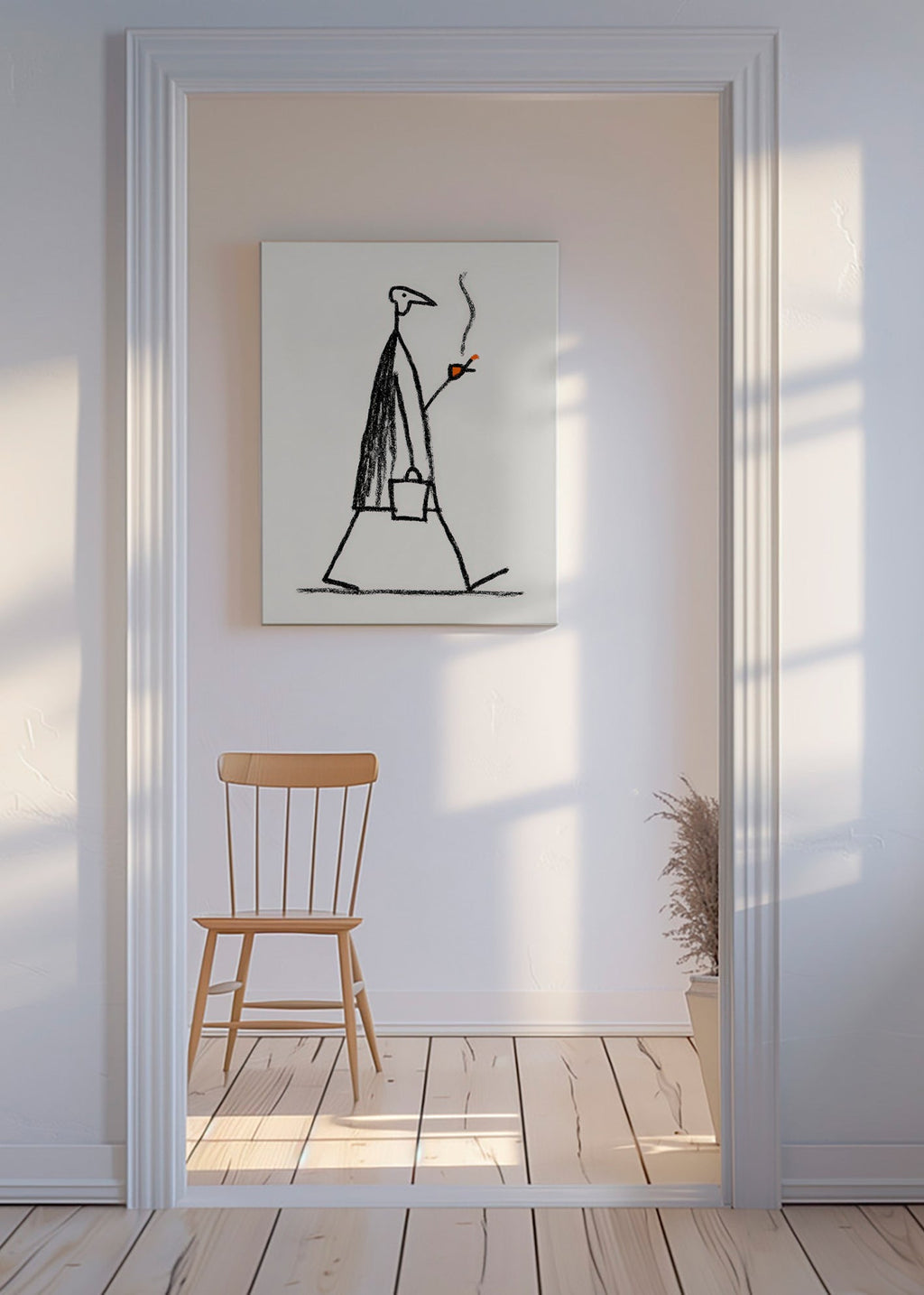 Ilustración minimal de figura fumando – Canvas