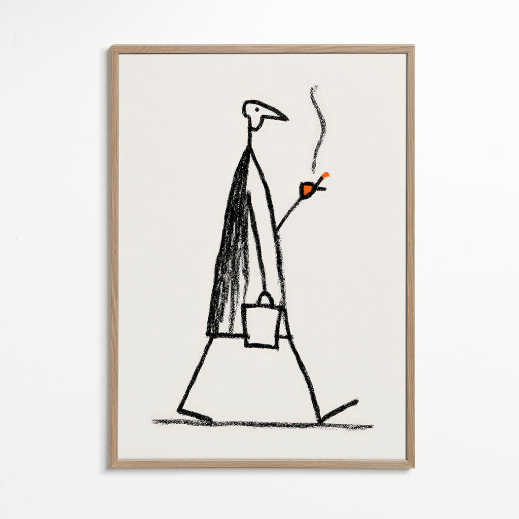 Ilustración minimal de figura fumando – Oak Frame