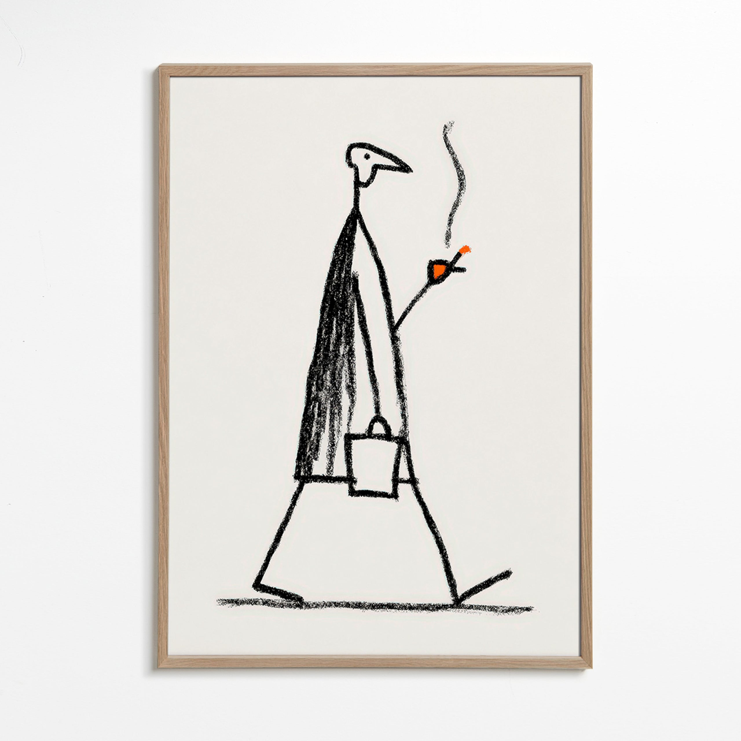 Ilustración minimal de figura fumando – Oak Frame