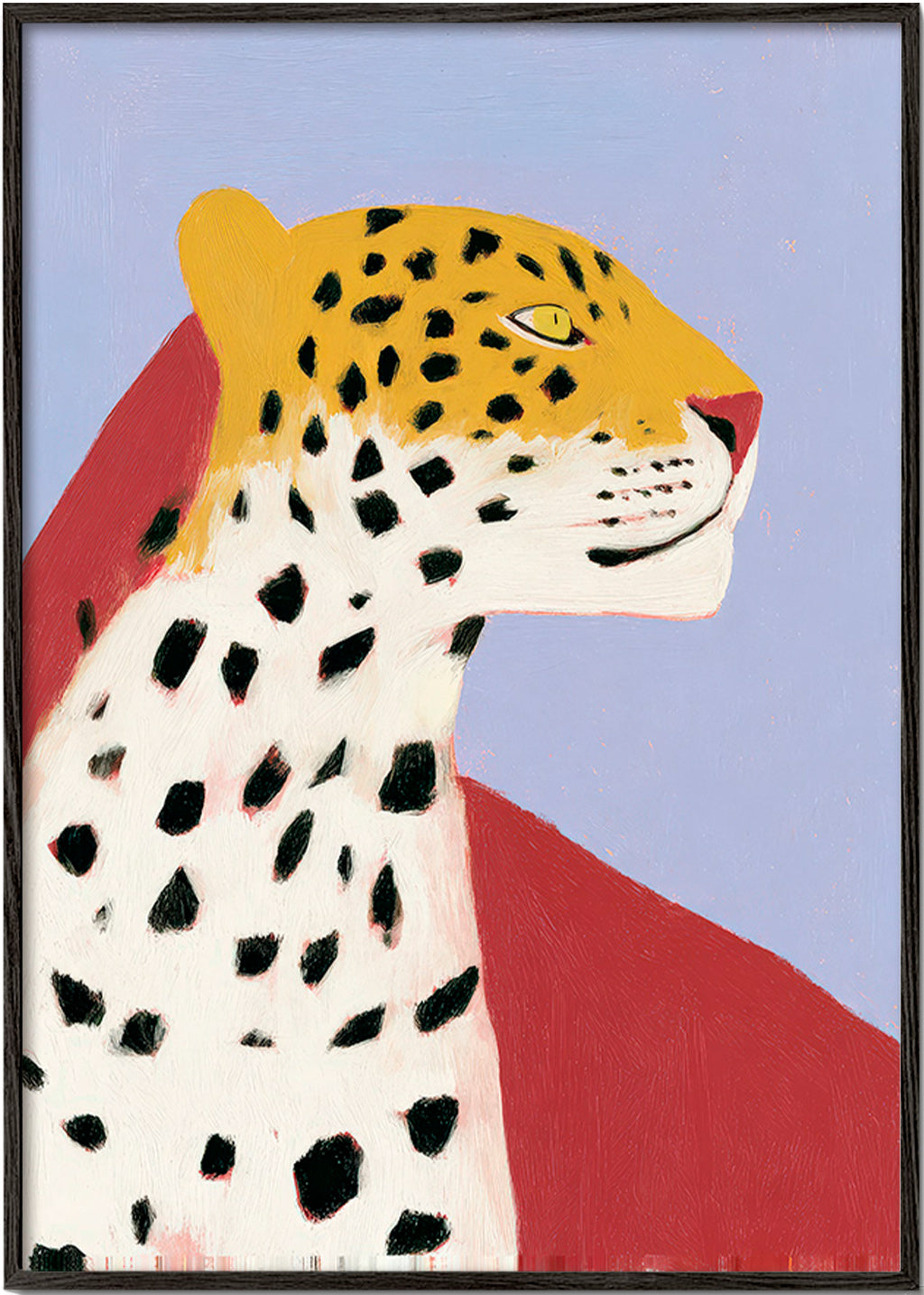 Cuadro Leopardo en perfil sobre fondo lavanda – Black Frame