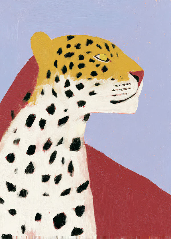 Cuadro Leopardo en perfil sobre fondo lavanda